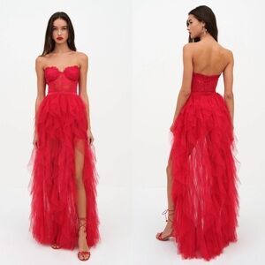 For Love & Lemons Bustier Gown Maxi Dress Red